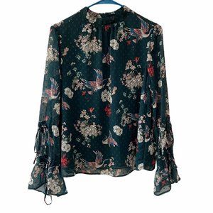 Kensie Jeans Green Floral Ruffle Blouse Top